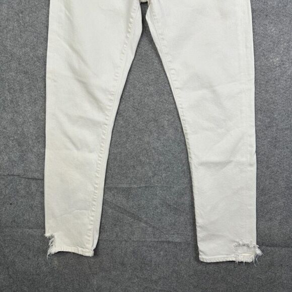 AGOLDE Toni Mid Rise Straight White Destroyed Hem Denim Jeans Size 25 - Picture 3 of 13